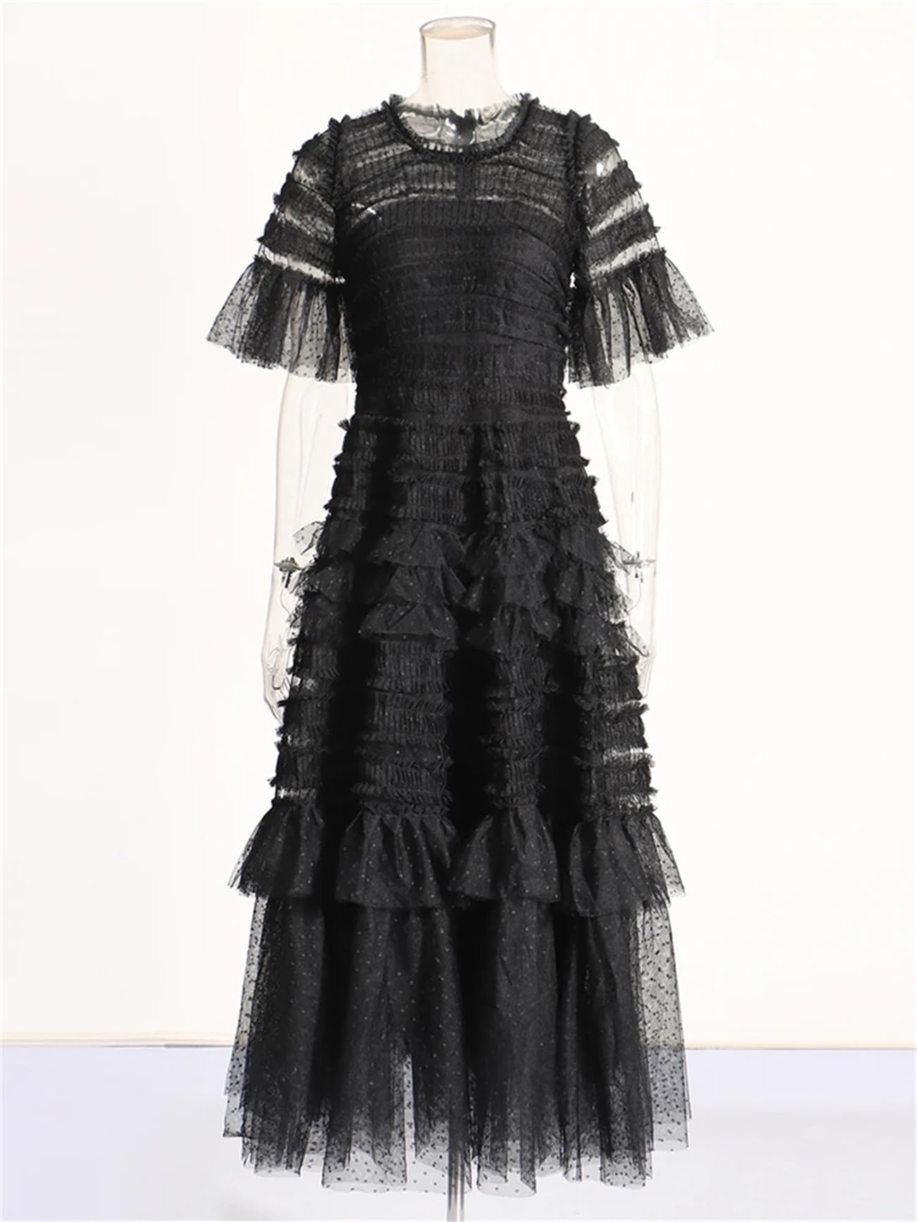 Moda Solido Abiti per Le Donne O Collo Manica Corta Vita Alta Spliced Pieghe Vestito Femminile