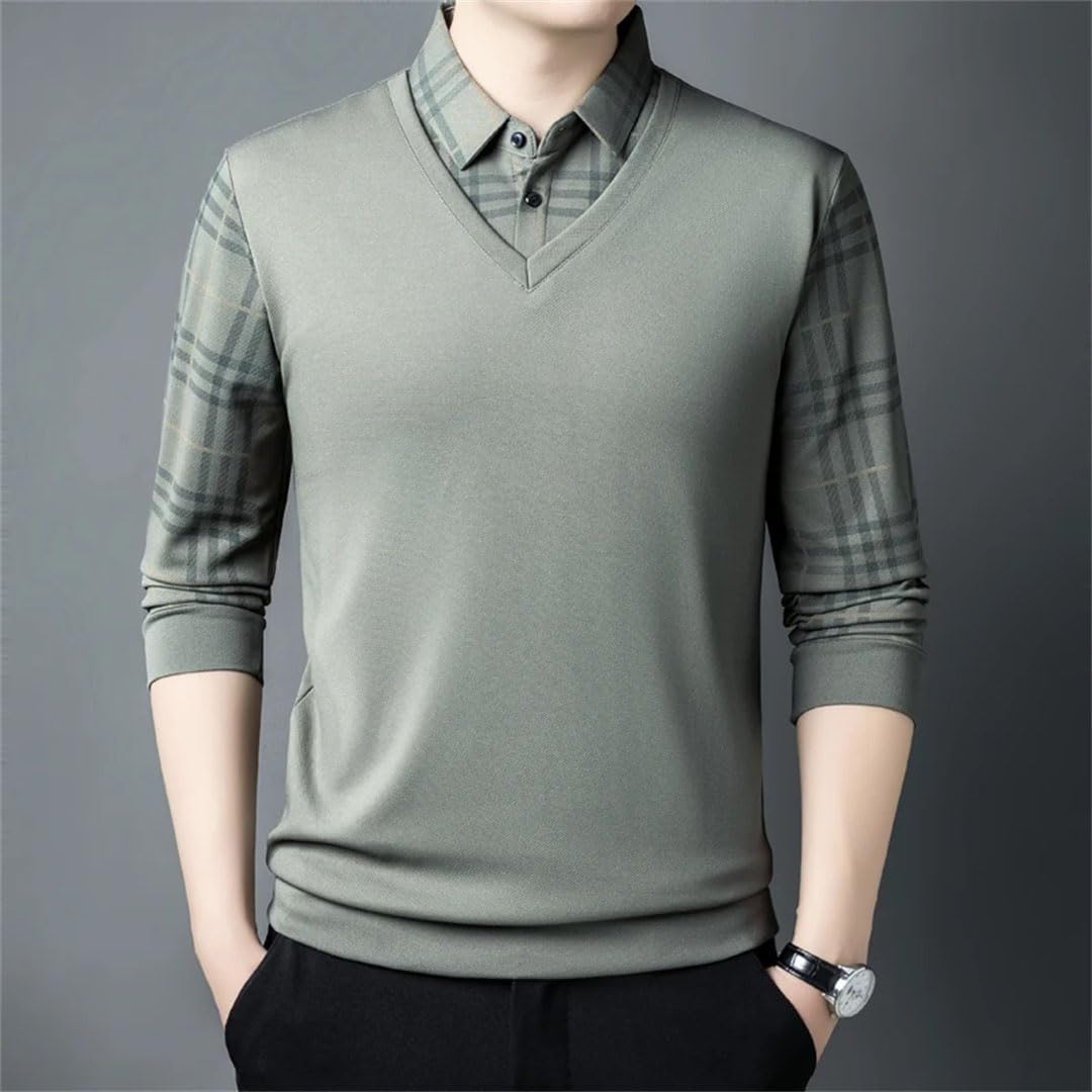 Camiseta polo de manga larga con botones y cuello vuelto para hombre, color de contraste