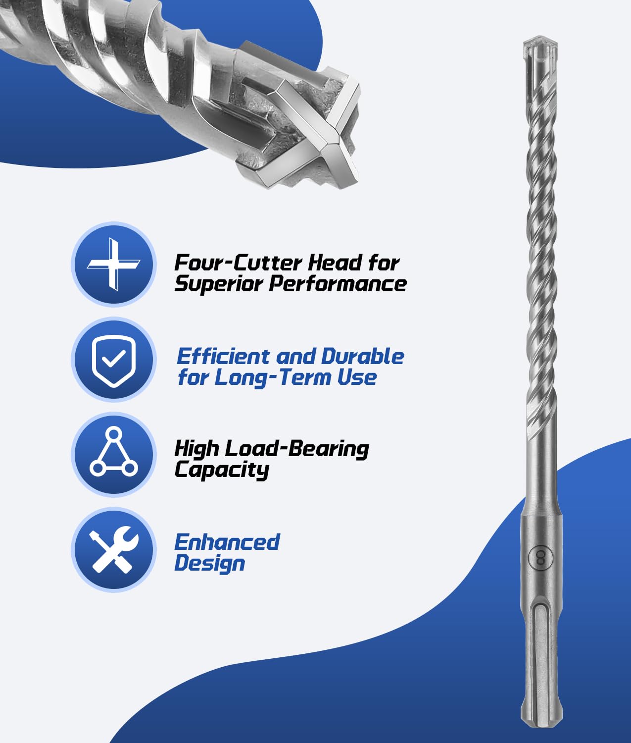 WADEO Set 7 Pezzi Punte SDS Plus 160mm + Seghe a Tazza Ø68mm, Punte per Muratura in Metallo Duro, per Calcestruzzo, Mattone, Pietra - Accessori Professionali per Trapani