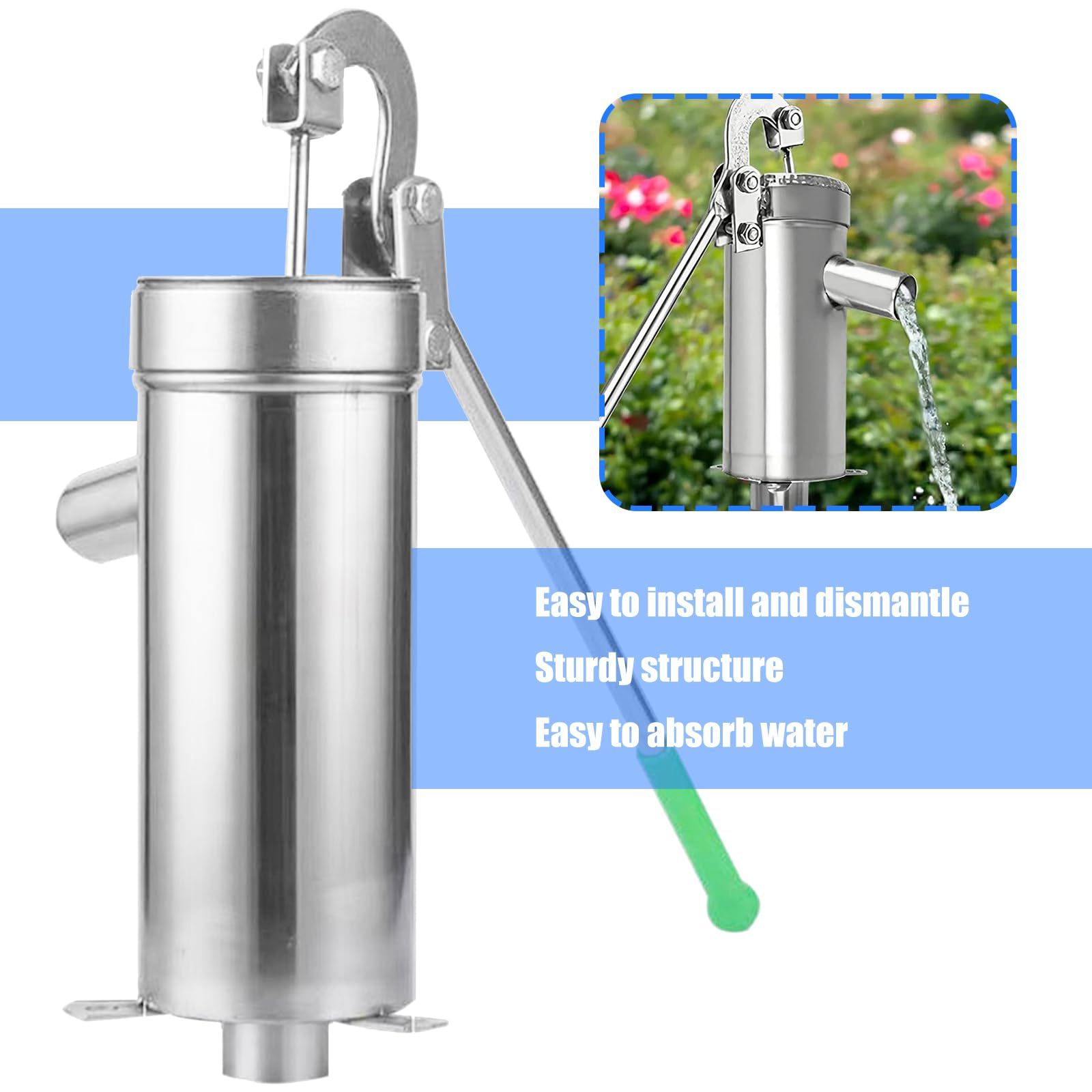 Pompe manuali ergonomiche da pozzo a 360 giri con manico brocca ad alta efficienza energetica per un efficiente approvvigionamento idrico da giardino in acciaio inossidabile per la manutenzione del