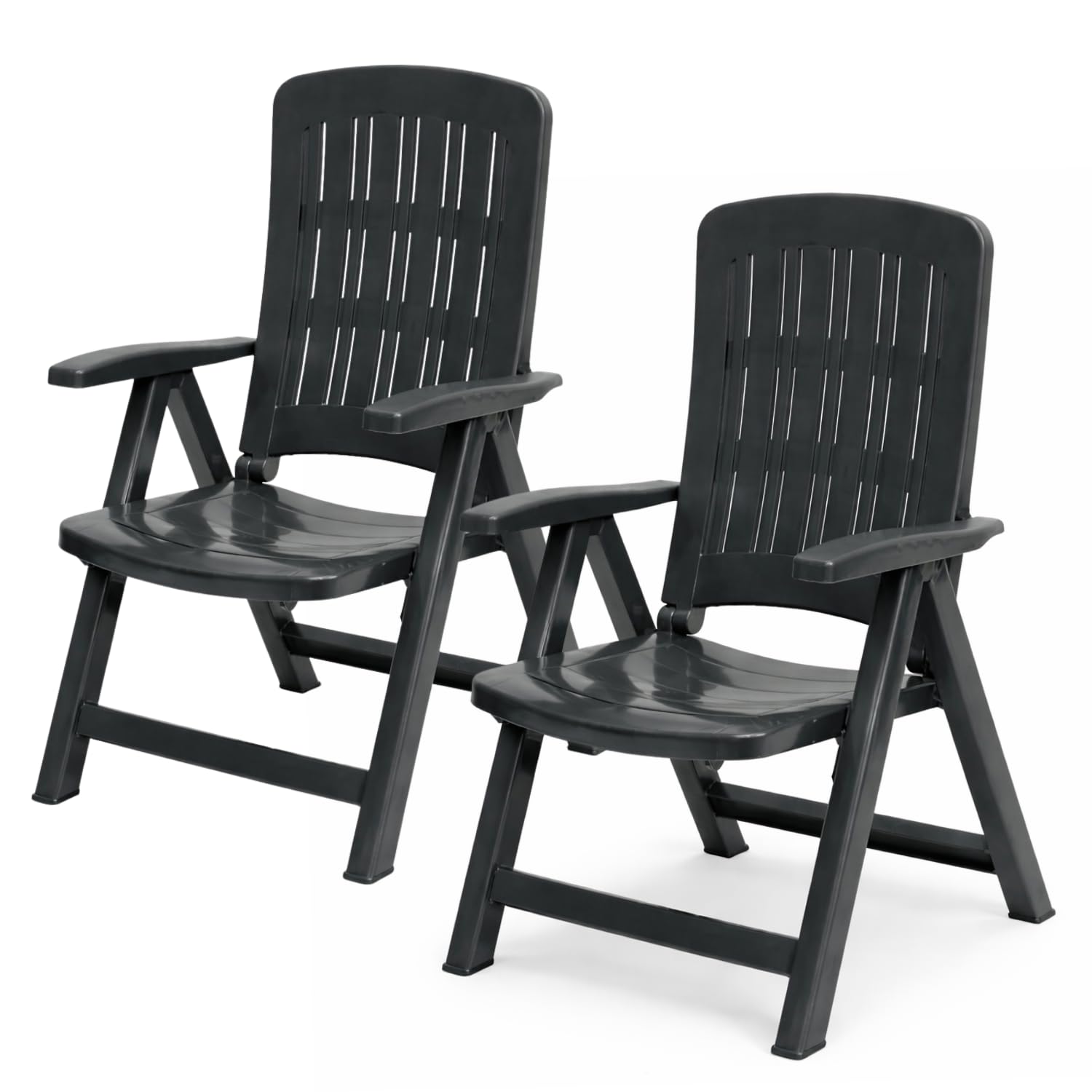 PALUPLUS 2 Poltrone Pieghevoli da Giardino in plastica di colore ANTRACITE, Misura 59x61x104 cm, Sedia Reclinabile Regolabile in 5 Posizioni, per Esterno, Made in Italy -CARM630F -12