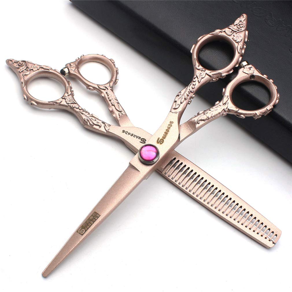 Haarschneidescheren Set 6.0 Zoll, Friseurschere Gerade Schere + Zähne Schere Barber Werkzeuge Edelstahl (Licht Und Sharp), Für Friseur/Salon/Haus,Schwarz