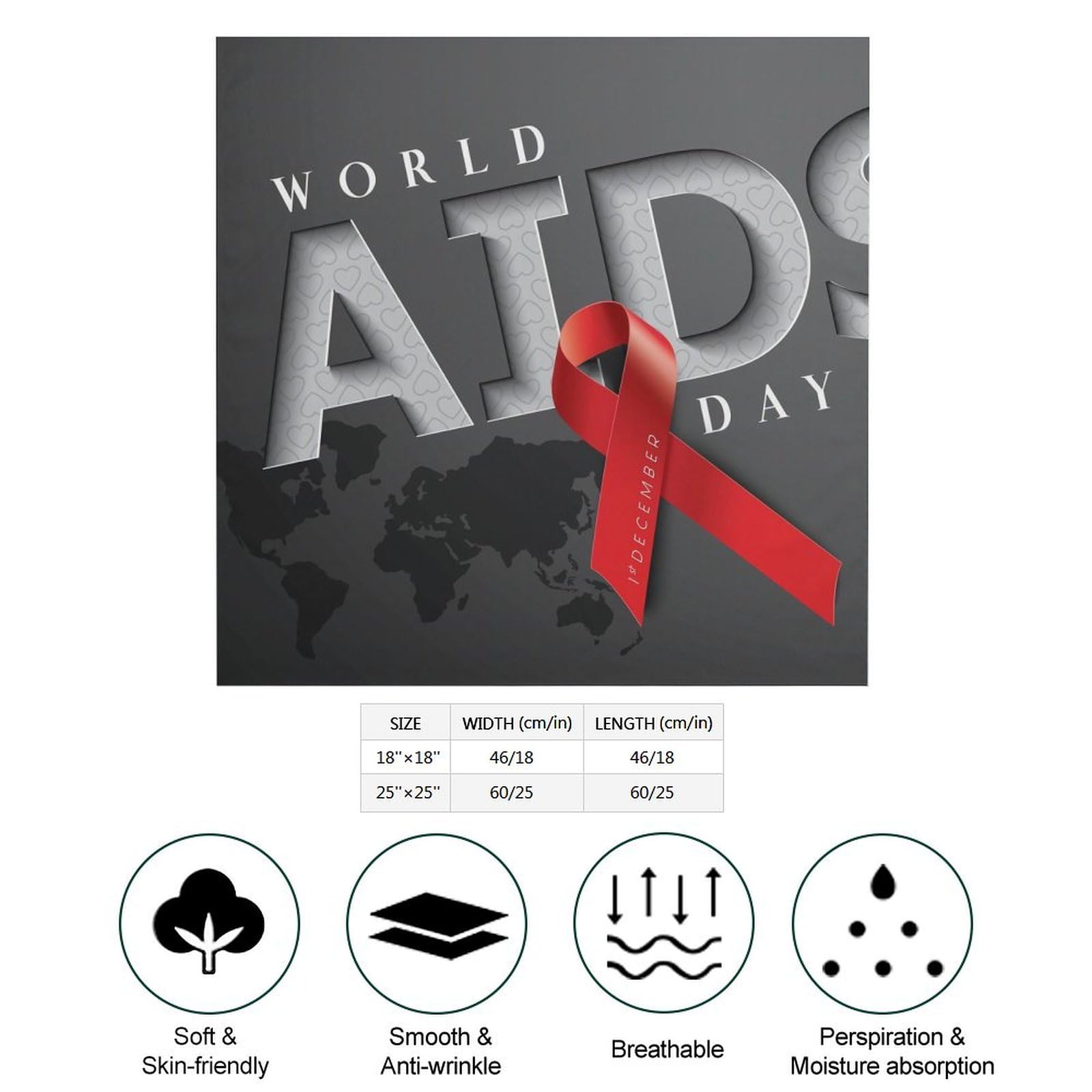 Csemeie World Aids Day In December Bandana Hair Scarf Headband Adjustable Neckerchief for Men Women Decor