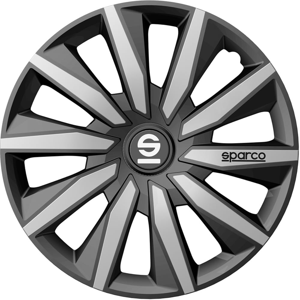 SPARCO Enjoliveurs 14'' pouces Cap De Roue Jeu Enjoliveur Auto gris argent SPC1483GRSV