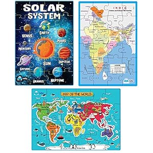 FunBlast 3 in 1 Jigsaw Puzzle for Kids – Solar System, Map of India and World Map Jigsaw Puzzles, Learning and Educational Puzzles for Children – 72 Pcs Puzzles – Multicolor