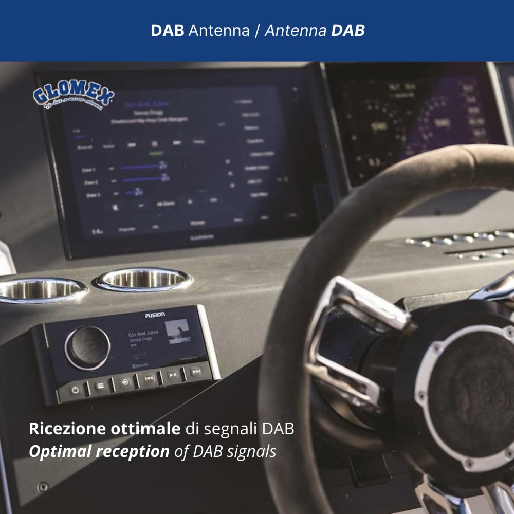 Glomex – Antenna Marina DAB GLOMEASY 1,2 m nera, Modello RA300DAB/BK – Installazione Rapida Fast Fitting, per barche a vela, motore, gommoni, yacht – Ricezione Digitale Affidabile