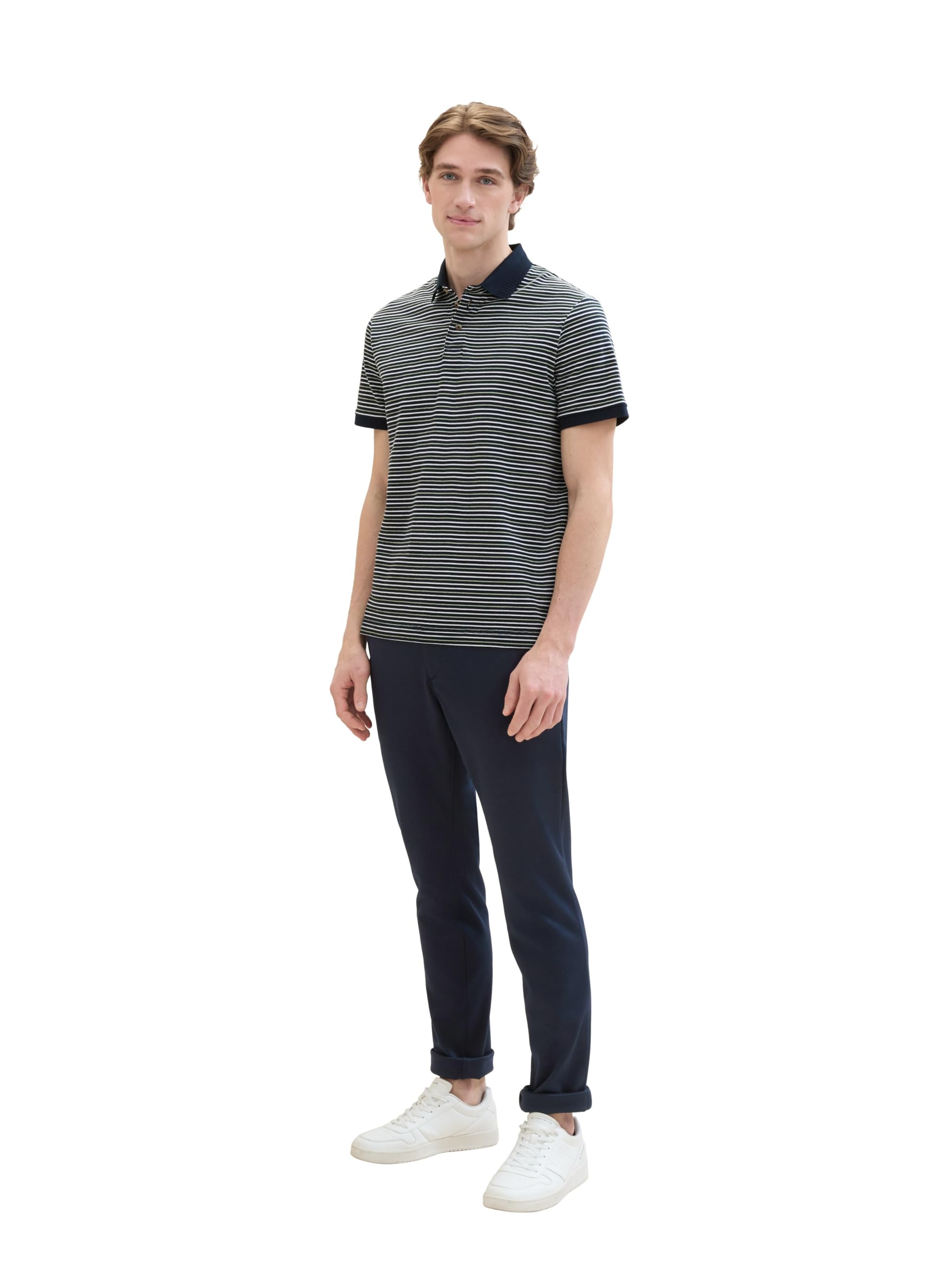TOM TAILOR Herren Slim Fit Chino Hose aus Stretch Piqué mit Gürtel