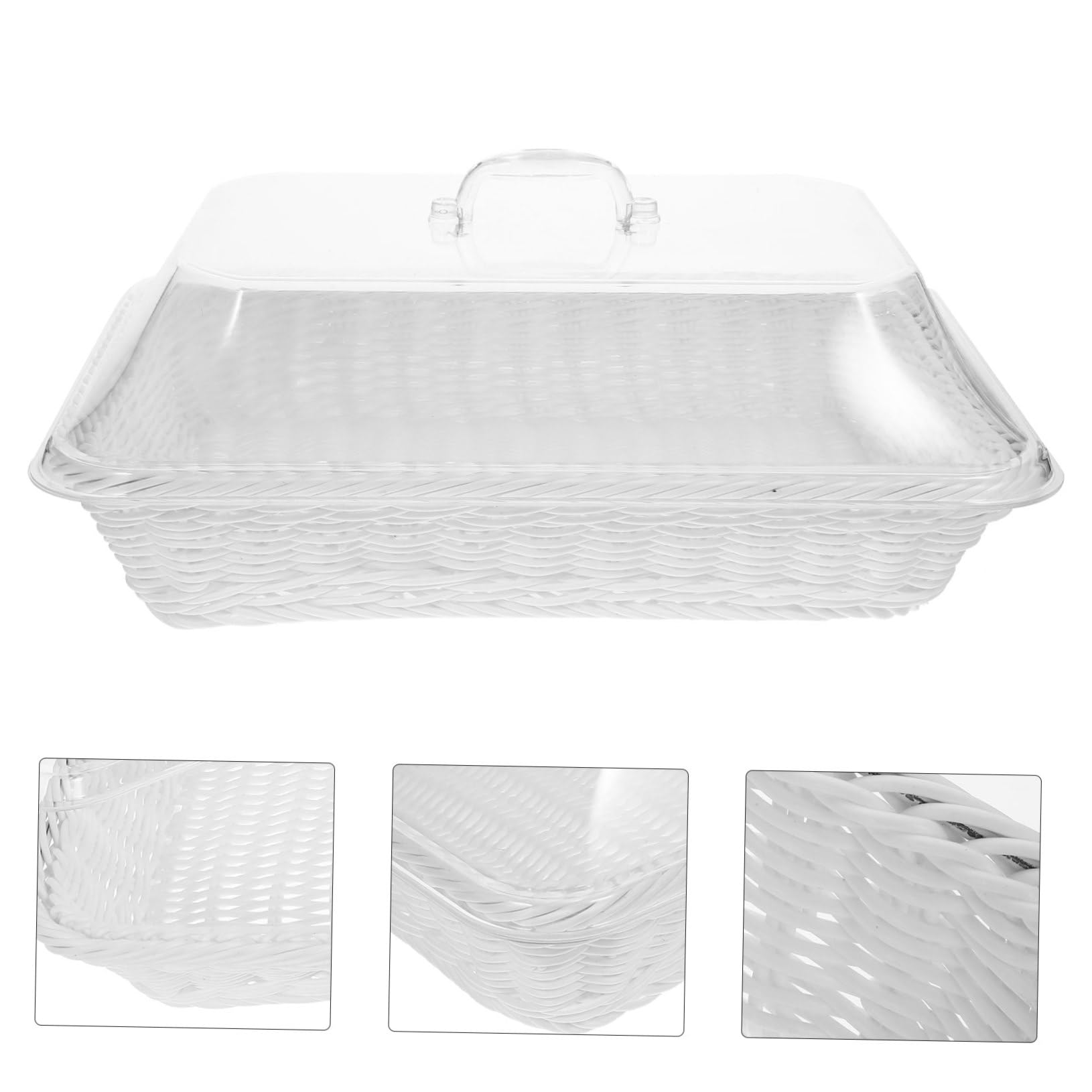 LABRIMP Cesta De Pan De Imitación De Ratán Cesta Tejida Para Cocina Bandeja Para Servir Frutas y Verduras Con Tapa Para Mesa De Centro