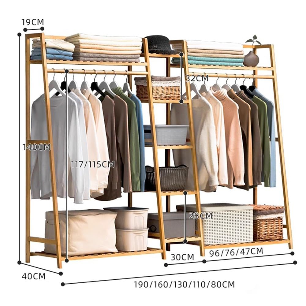 Stand Appendiabiti in Legno, Multifunzionale Appendiabiti Portatile, Armadio Aperto Appendiabiti, Appendiabiti da Terra in Bamboo per Vestiti Cappelli Scatola per Scarpe,L130CM