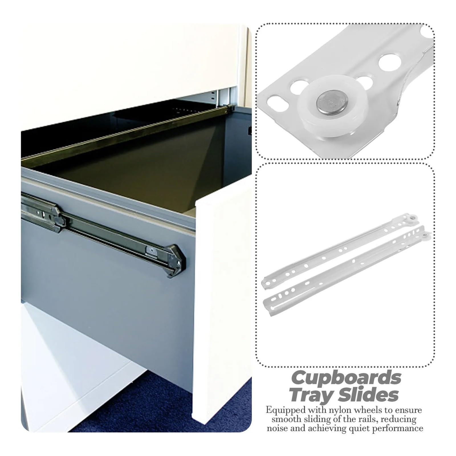 Guide per cassetti con cuscinetti a sfera montati 2 Set Di Guide Cassetti For Tastiera Resistenti Con Ruote In Nylon