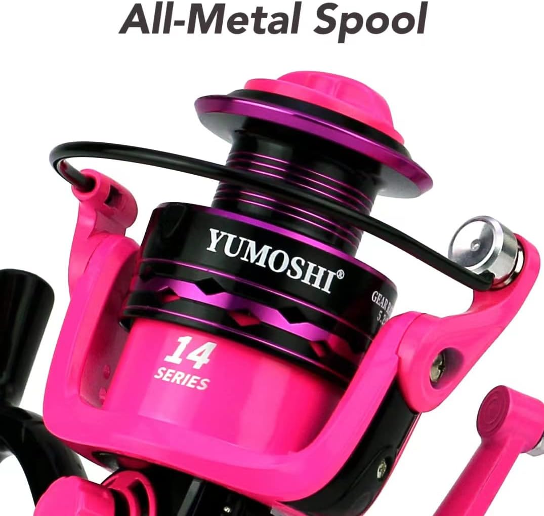 Fishing Spinning Reel Gear Ratio 5.2:1 Lightweight Left/Right Hand Interchangeable Ultra Smooth Powerful 2000, 3000, 4000, 5000, 6000, 7000 Series Pink