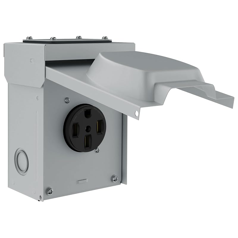 Caixa de tomada externa ENERLITES 50 A NEMA 14-50R 125/250 V com receptáculo bloqueável, aço com pintura eletrostática, preta – 66500M