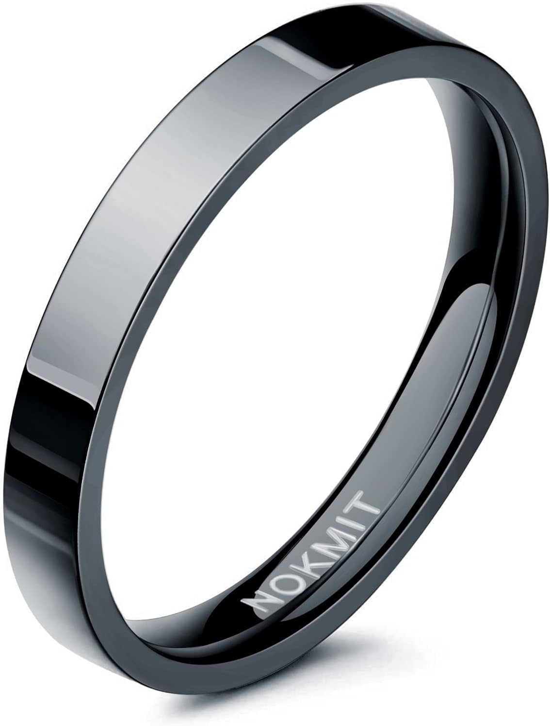 NOKMIT 3mm Wedding Band Stainless Steel Rings for Men Women Unisex High Polish Black Engagement Stacking Statement Ring Plain Dome Comfort Fit Size 5 to 10
