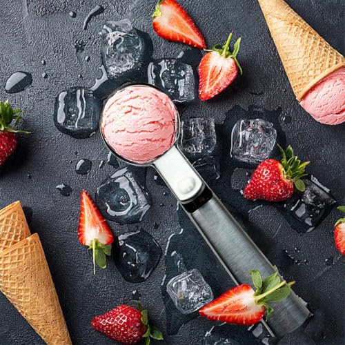Premium Ice Cream Scoop, Stainless Steel Ice Scoop with Trigger & Ergonomic Handle - One-Push Release for Perfect Scooping, Dishwasher Safe for Ice Cream, Gelato, Sorbet, Cake Batter (1p-silver) - Image 3
