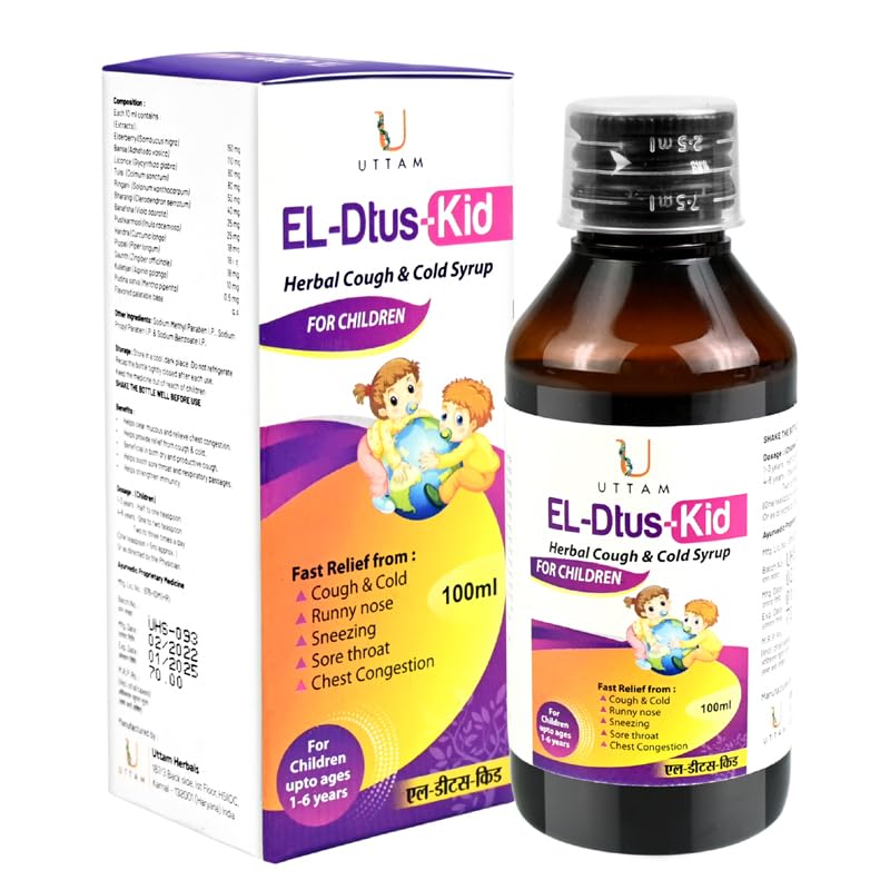 EL-D Tus Syrup 100ml Cough Syrup with Elderberry, Bansa, Mulethi, Tulsi, Haridra, Pippali & Pudina Satva for Cough Relief & Respiratory Health | Pack of 2 |-image-38
