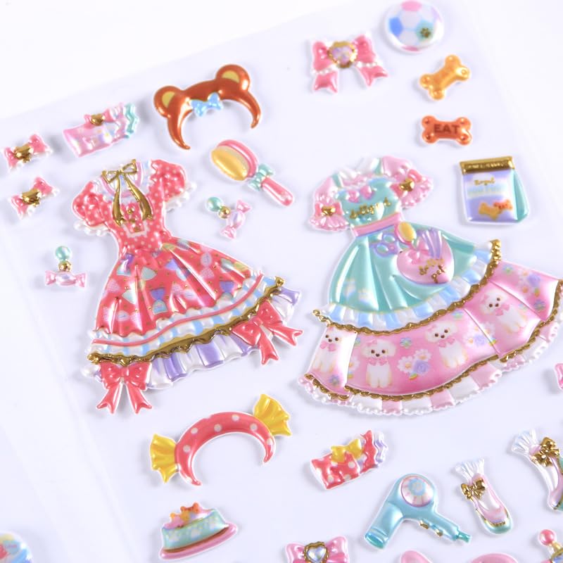 Image of 3D Puffy Princess Party Stickers Set for Kids - Dream Party Fairy Girl Stickers with Dresses & Accessories for Scrapbooking, Journals, School Projects & DIY Crafts