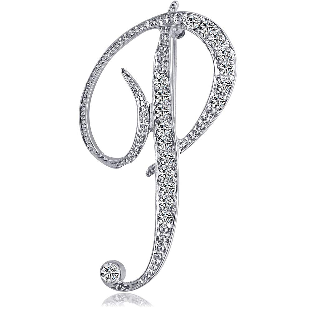 ETHOON Letter Brooch Pins Initial Rhinestone Brooch for Women Crafts Silvery A-Z