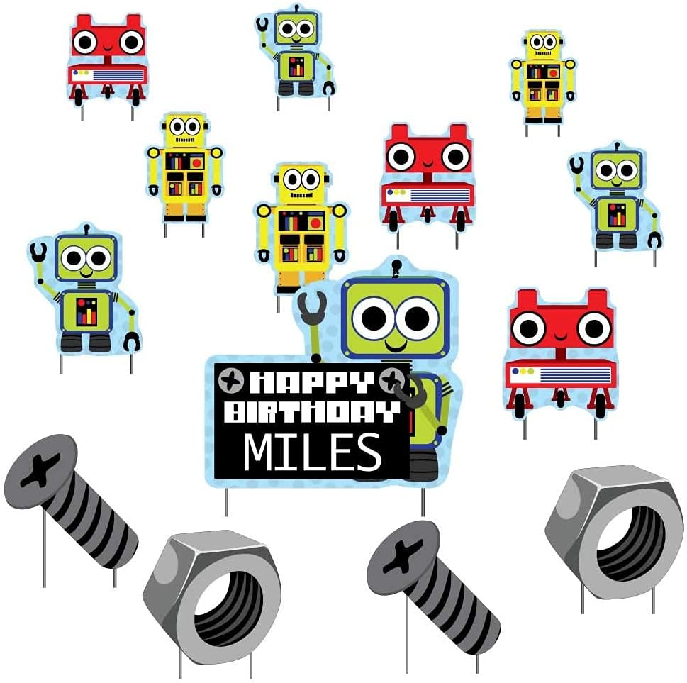 VictoryStore Robot Birthday Party Supplies: Custom Robot Birthday Yard Decorations 14pcs Includes stakes