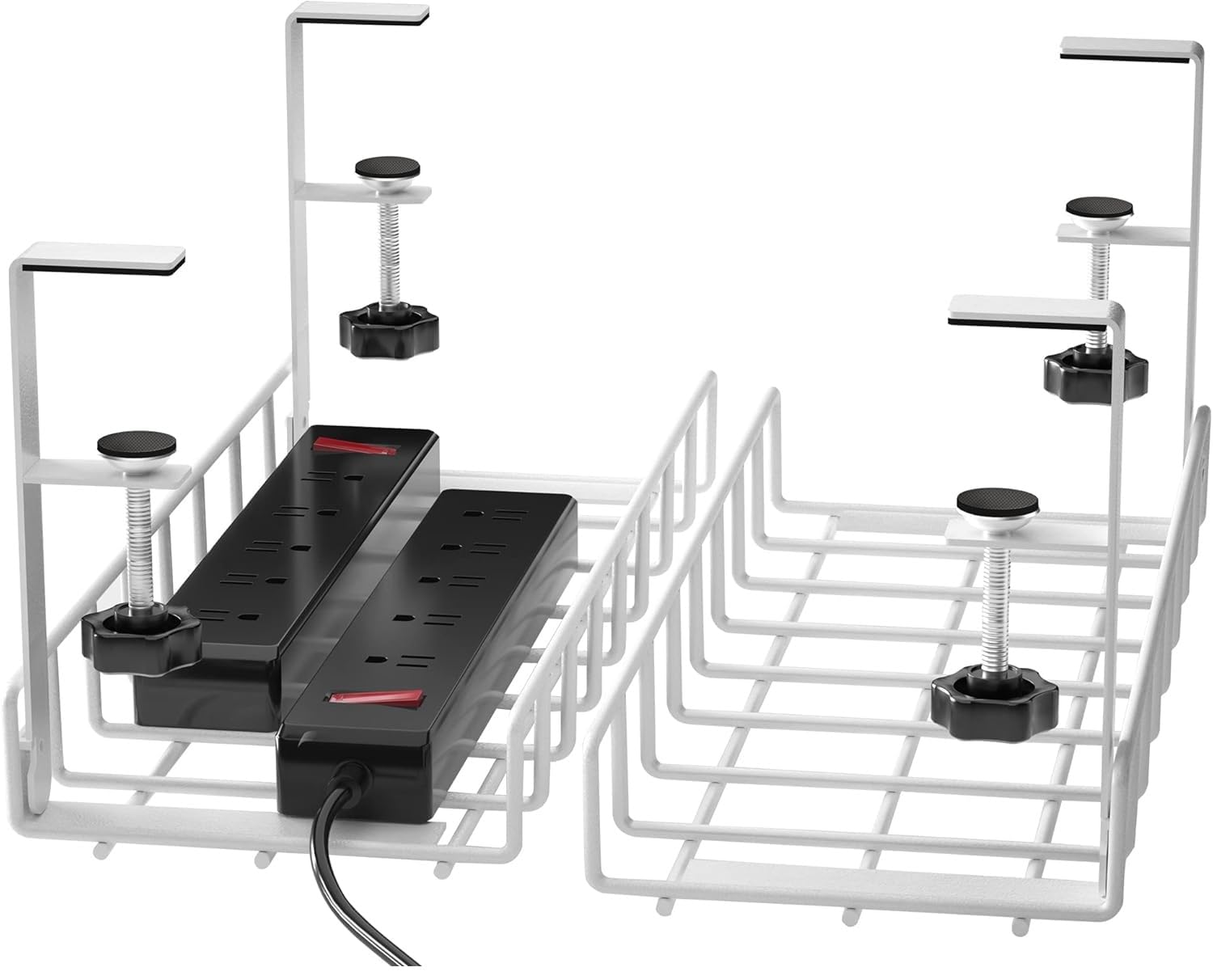 Heavy Duty 2 Pack Under Desk Cable Management Tray, Upgraded Wire Management No Drill No Screws, Cable Tray with Clamp for Office, Home - No Damage to Desk-picture-11