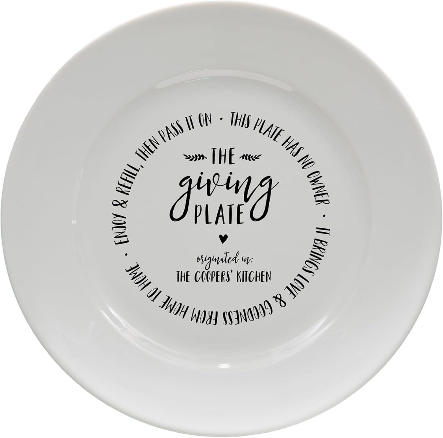 Personalization Universe The Giving Plate Personalized Round Plate - Customizable 2 Lines of Text - Wedding Gifts and Personalized Holiday Gifts - Crafted of Chip-Resistant Stoneware, Dishwasher Safe