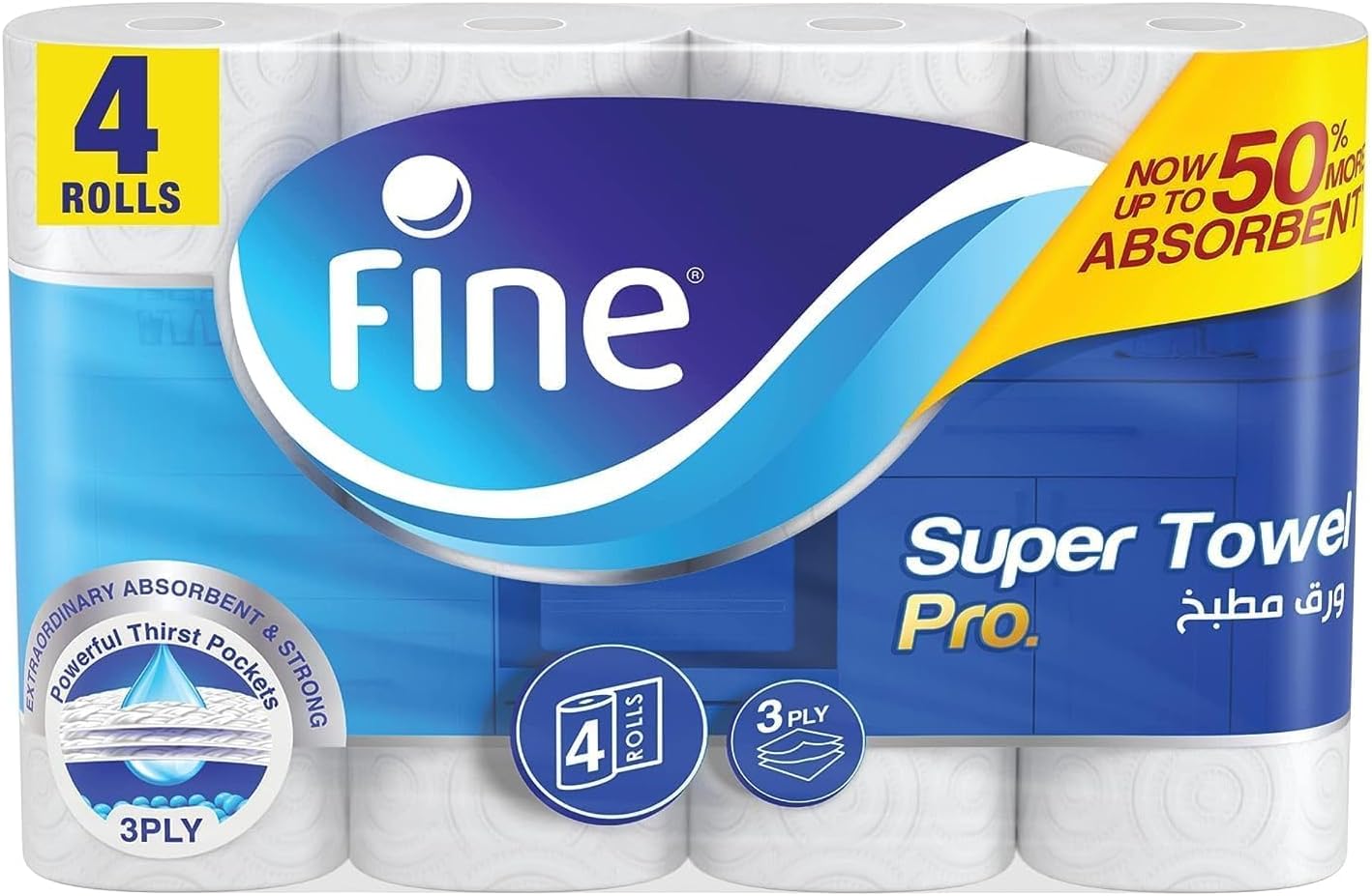 Fine Kitchen Super Towel Pro, 4 Rolls 60 Sheets x 3 Ply Paper Tissue