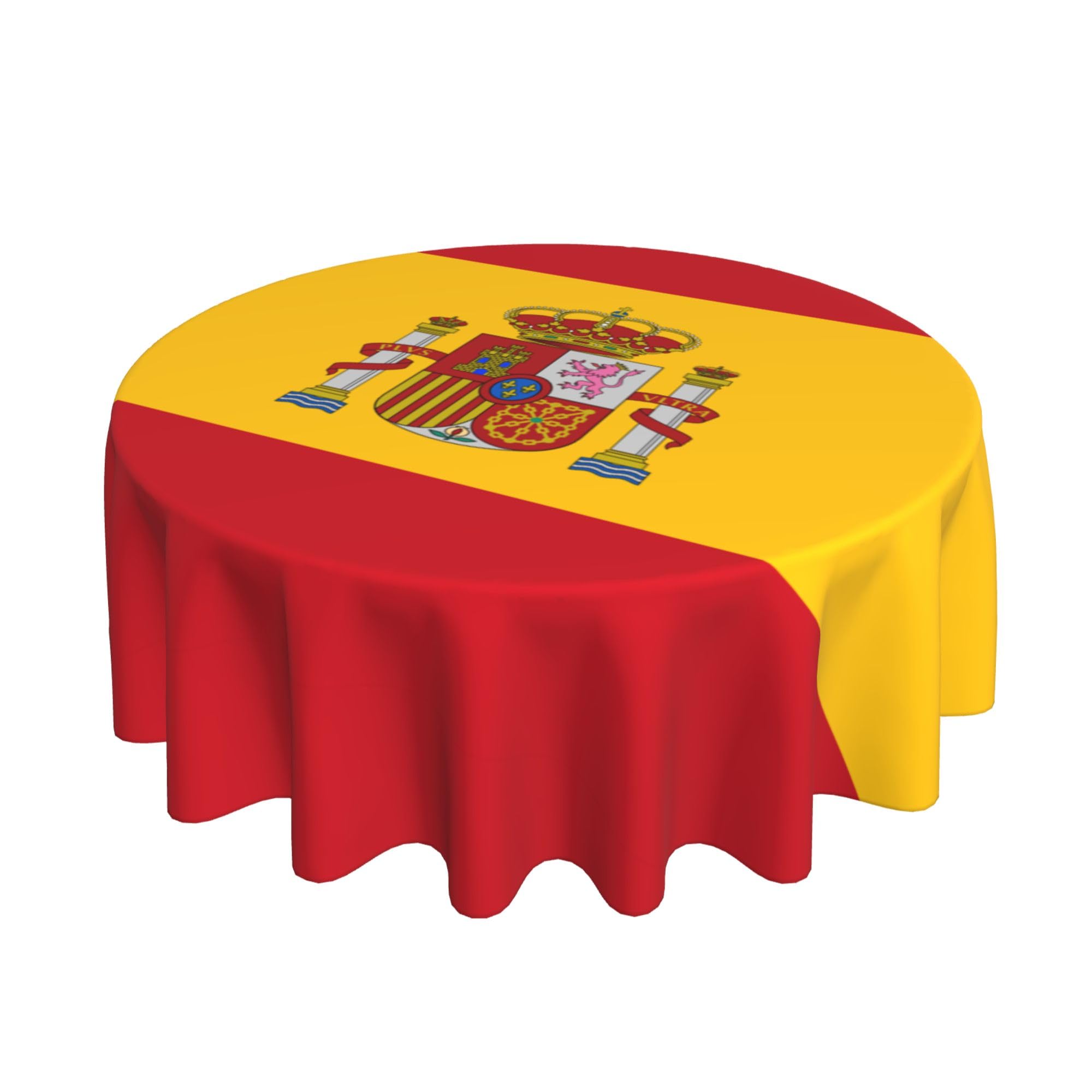 HLBSDM Spanish Flag 60" Restaurant Circle Decor Tablecloth Festive Table Cover Round Art Desk Cloth
