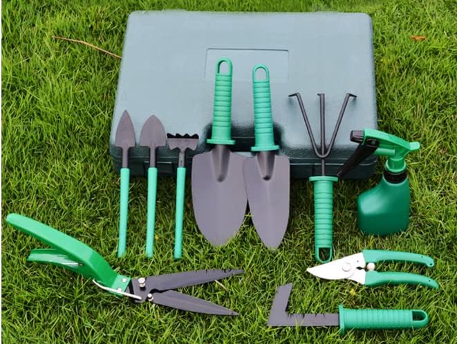 Eacam Garden Tool Set 10pcs Stainless Steel Garden Tool Kit with Organizer Case Heavy Duty Gardening Work Set Including Pruner, Rake, Big and Small Shovel, Sprayer, Weeding Scissor and More