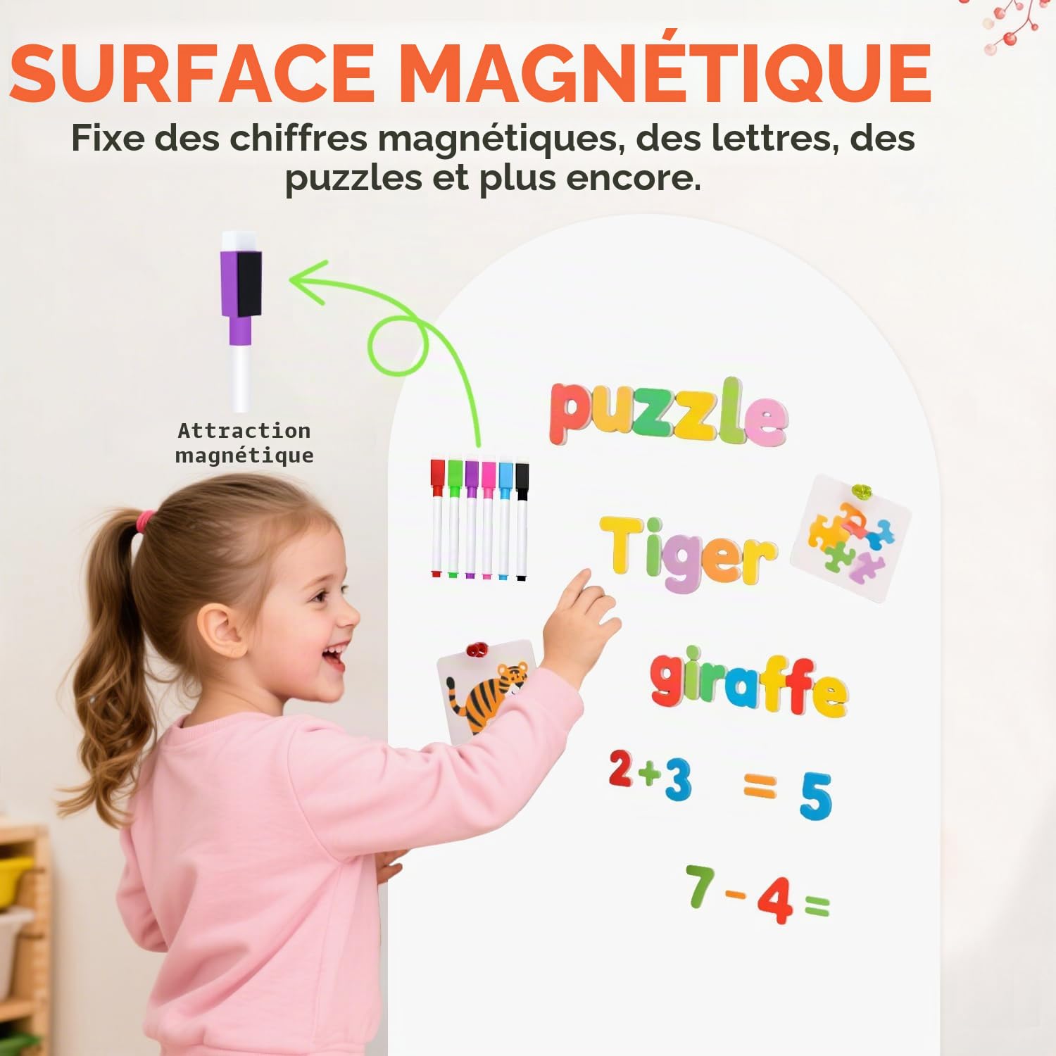 FUHSY Sticker mural magnétique pour enfants - 100 x 45 cm - Blanc - Tableau noir magnétique pour mur - Décollez et collez - Multifonctionnel