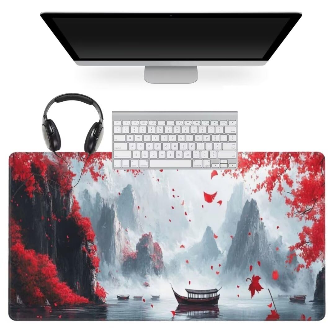 Japan Mauspad 1600 x 800mm, Mousepad XXL Schreibtischunterlage Landschaft Mouse Pad, Wasserdicht und Rutschfest Gaming Mauspad, Verbessert Präzision, Gaming-Mauspads für Pc und Gaming Zubehör qw577