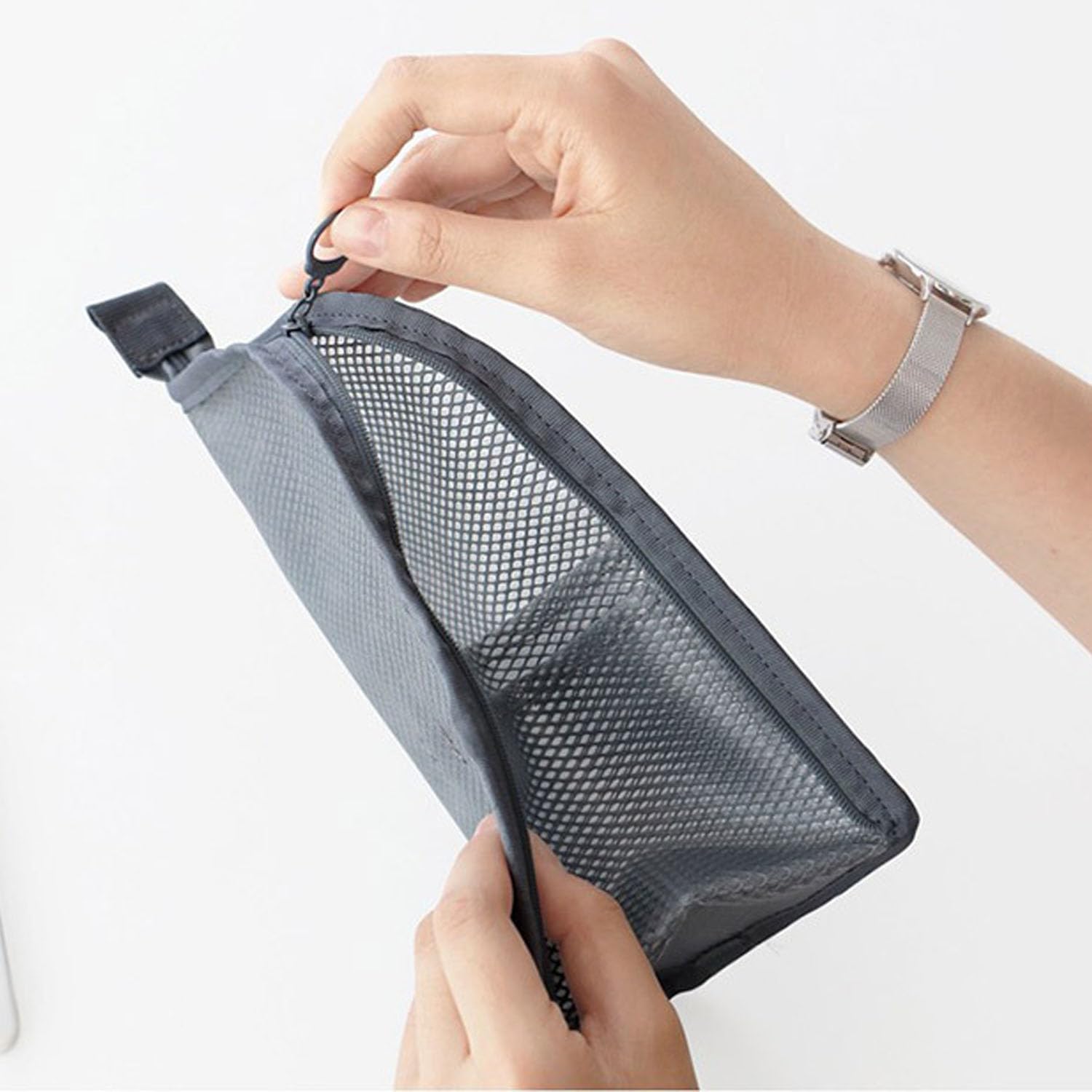 Borsa da toilette in piedi, borsa da toilette portatile leggera da viaggio con multi-scomparti, borsa per il trucco in piedi da appendere, in rete EVA, senza polvere, con cerniera, per casa e vacanze