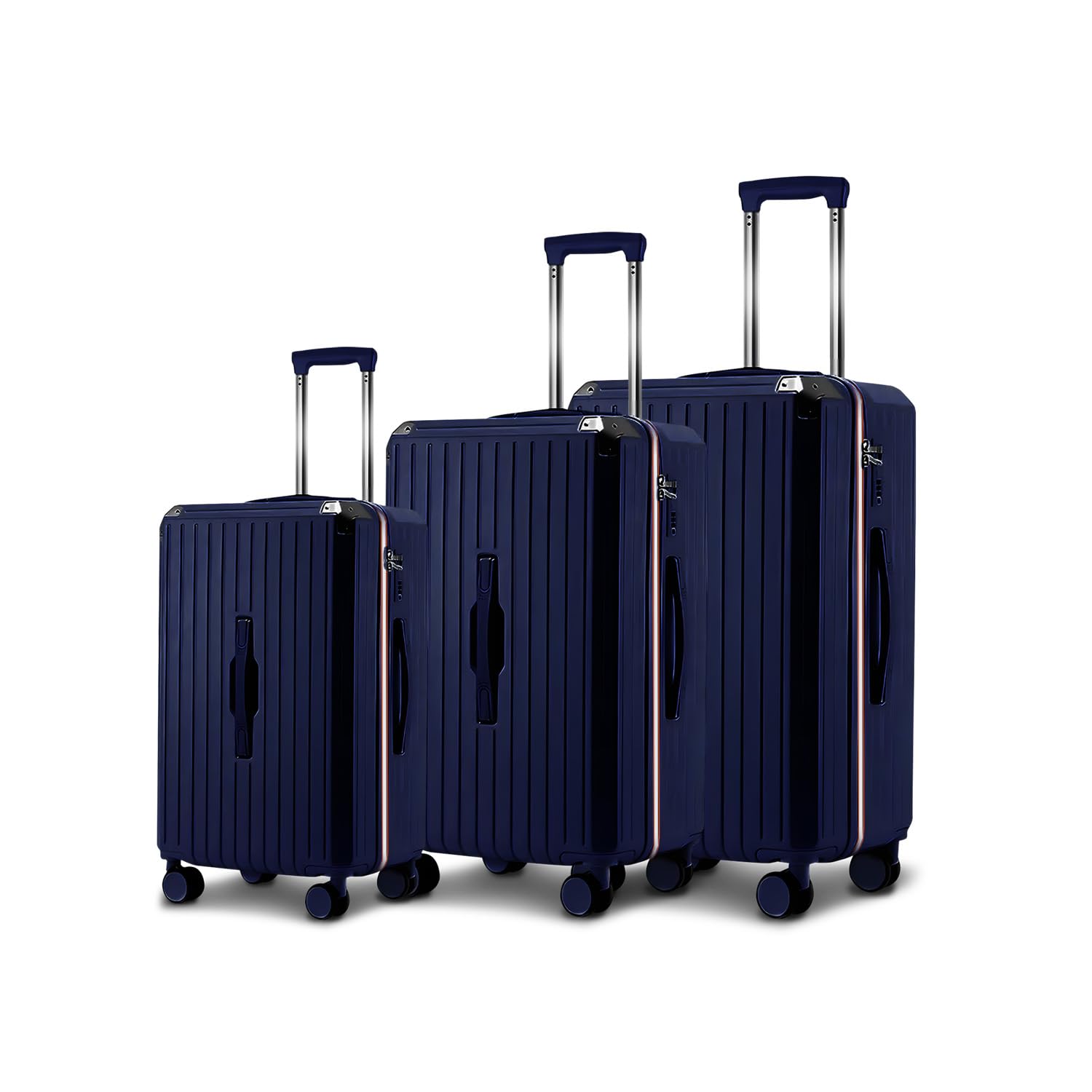 Avilia Set 3 Valigie Trolley (56/66/76 cm) in ABS - Trolley con 4 Doppie Ruote a 360°, Sacca a Rete Interna, Elastico Ferma Indumenti, Cerniera Sicura - Valigie Leggere, Resistenti e Blu