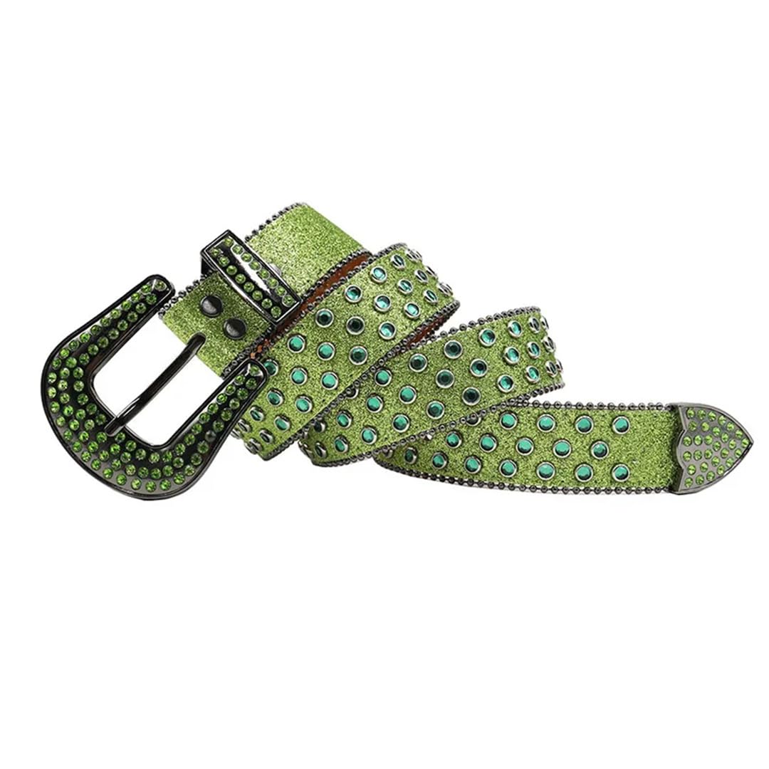 Cinturón de piel suave con diamantes de imitación para mujer, unisex