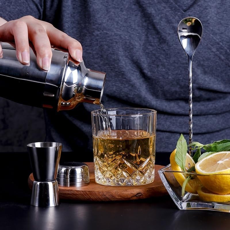 Compatible For Bartendar 3pc Stainless Steel Cocktail Shaker Jigger Spoon Bartending Kit