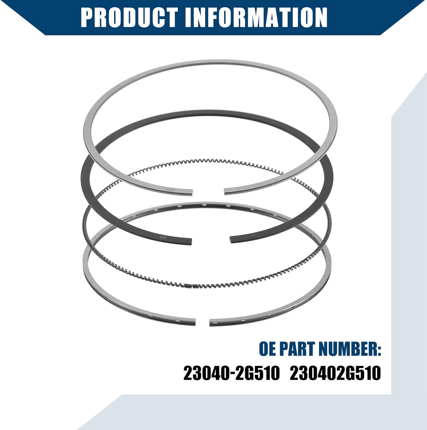 23040-2G510 / Front/Engine Piston Ring for Hyundai Tucson 2.4L L4 2014-2015 / Muliti- Piece Piston Ring Std/Metal / 1 Set/Deep Gray