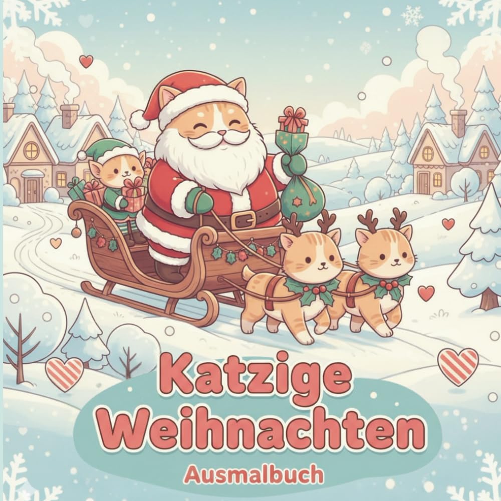 Katzige Weihnachten: Süße Katzen in weihnachtlichen Szenen zum Ausmalen | Liebevolle Kawaii Illustrationen: Plätzchen backen, Weihnachtsmarkt, ... | Perfekt zum Entspannen in der Cozy Season