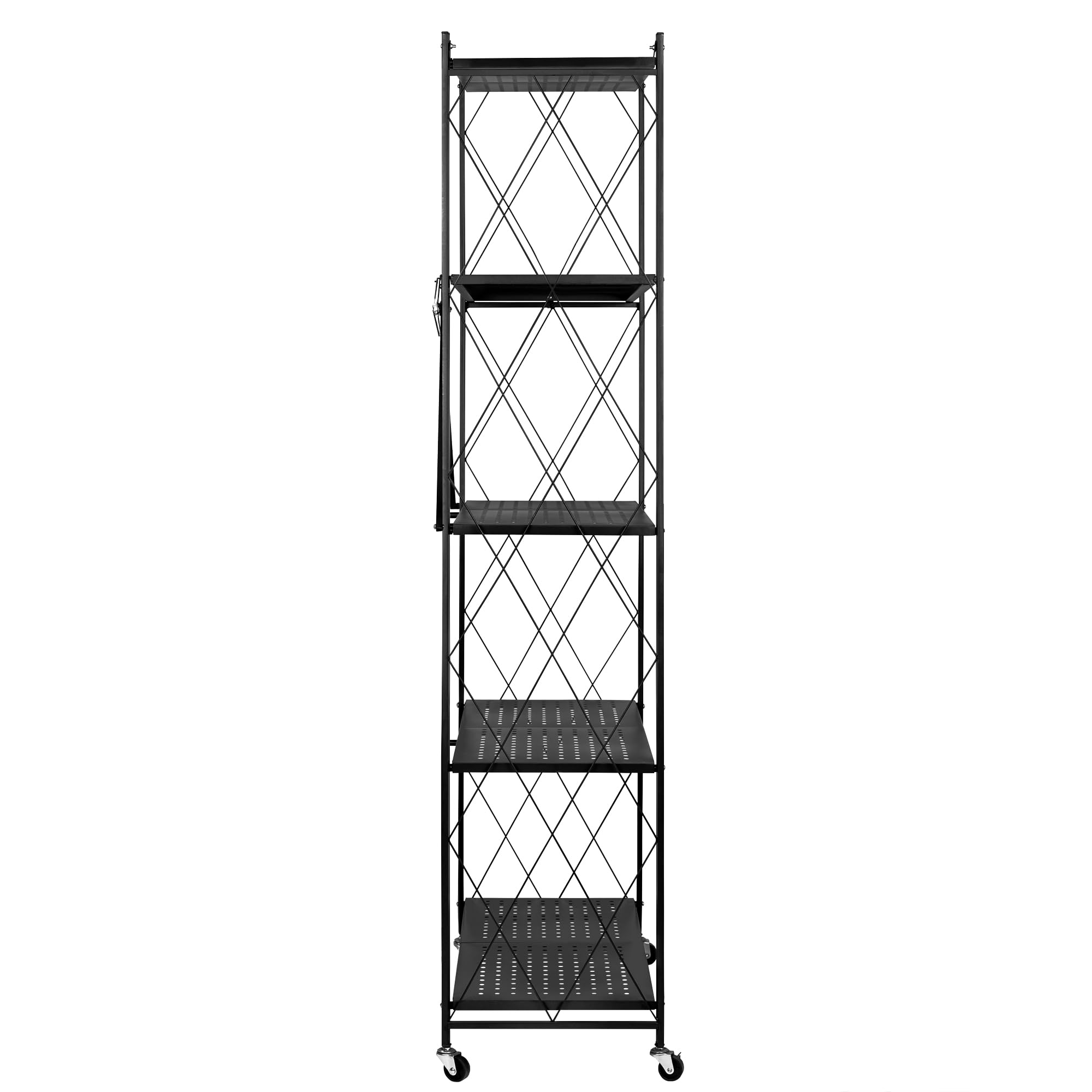 Estantería Plegable de Metal con Ruedas | Mueble Organizador con 5 estantes Resistentes y Estructura Reforzada | Diseño portátil, fácil de Montar y versátil para Cocina, Oficina, Garaje o Dormitorio