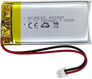 DC 3.7V 500mAh 602040 Rechargeable Lithium Polymer Battery, Suitable for DIY 3.7-5V Electronic Products with Built-in 2-Wire Battery Replacement and LED Lights