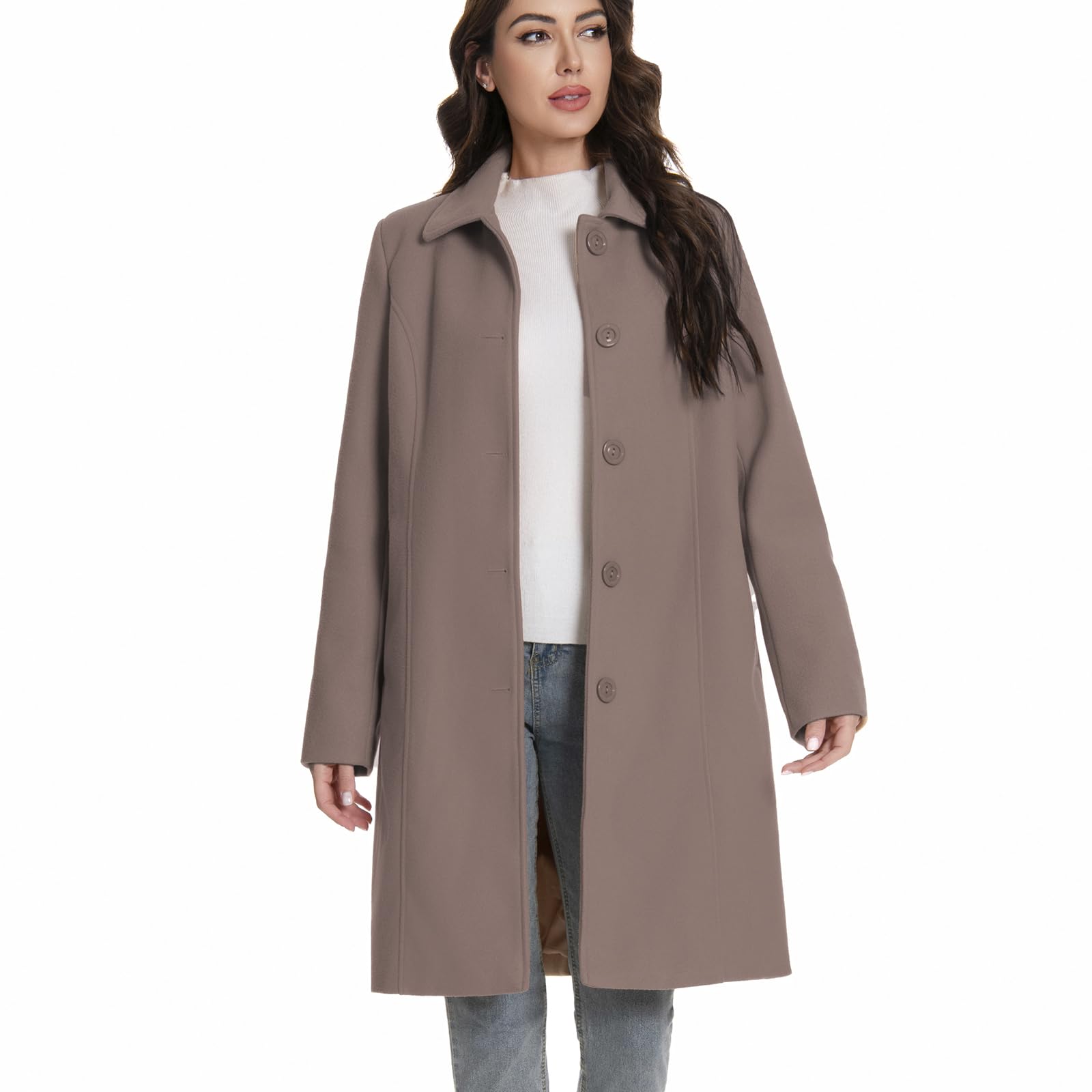 Mars Guard Womens Single Breasted Coat Mid-Length Classic Trench Winter OverCoat with Pockets Warm for Work Casual Outerwear
