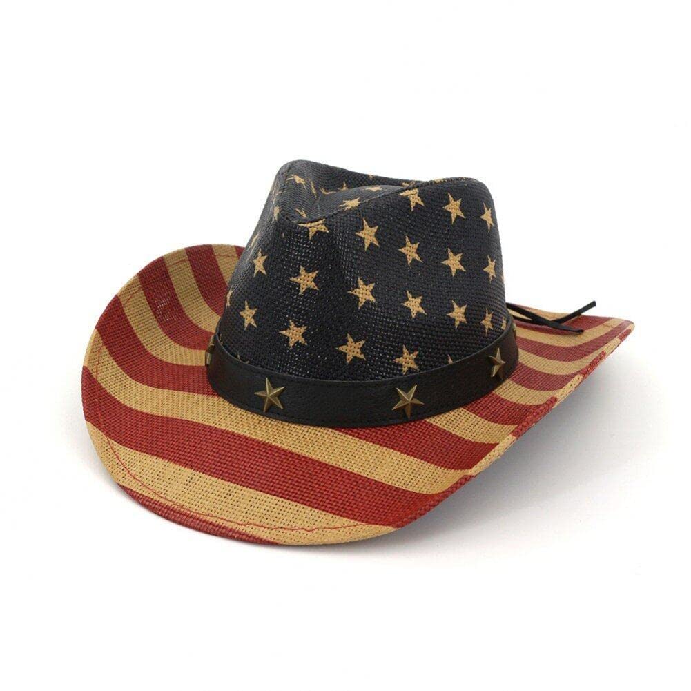 Sanfly Cowboy Hat American Flag Usa Vintage Western Style Unisex Cowboy Cowgirl Hat Patriotic Hat for Women Men