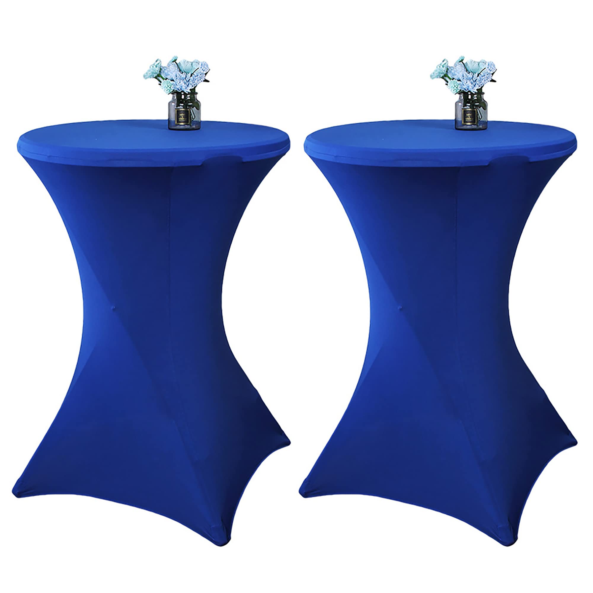 Uheng 2 Pack 32inch Highboy Cocktail Round Stretch Spandex Table Cover Tight Fitted Tablecloth Table Cloth for Party Outdoor DJ Tradeshows Banquet Vendors Wedding (32''X43'', Dark Blue)