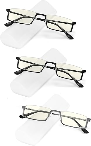 Miniatura 1 de 2 pares de lentes de lectura con bloqueo de luz azul, lentes de medio marco, lectores de metal con semi borde con estuches para mujeres y hombres
