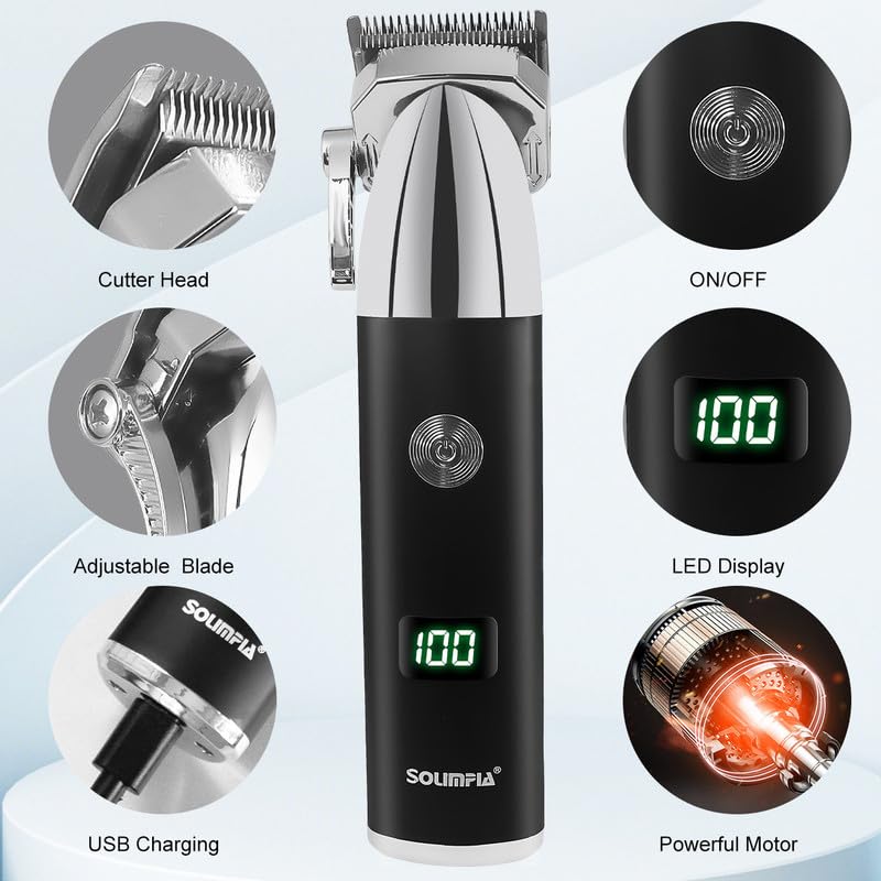 Image of SOLIMPIA HT-629 Professional Digital Display Cordless Hair Clipper with Dual Motor Electric Hair Cutter Kit Wireless Hair Grooming Trimmers Set, Li-ion Battery 1200mAh 180 minutes Runtime, Silver