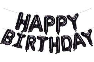 Black Happy Birthday Balloons Banner, 16 Inch Mylar Foil Letters Happy Birthday...