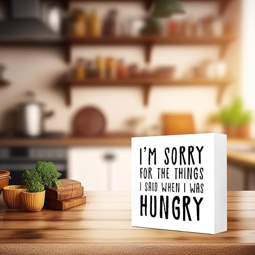Miniatura 7 de Letrero rústico con texto en inglés "I Sorry for the Things I Said When I Was Hungry", divertidos letreros de madera de cocina, caja de madera de