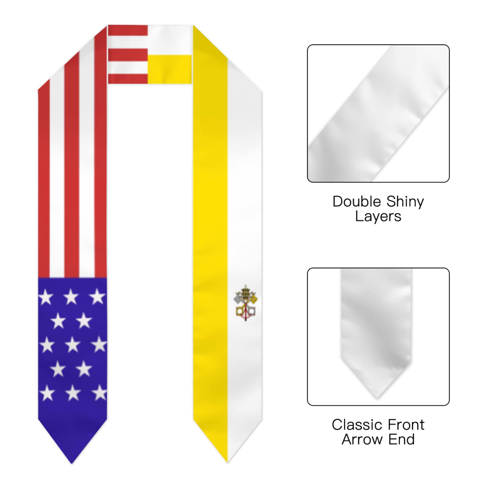 Vatican America Flag Graduation Stole Shawl Sash for Men Women Unisex Adult Double Sided Lightweight Scarf Class of 2025 Graduate Gift for Study Aboard International Students