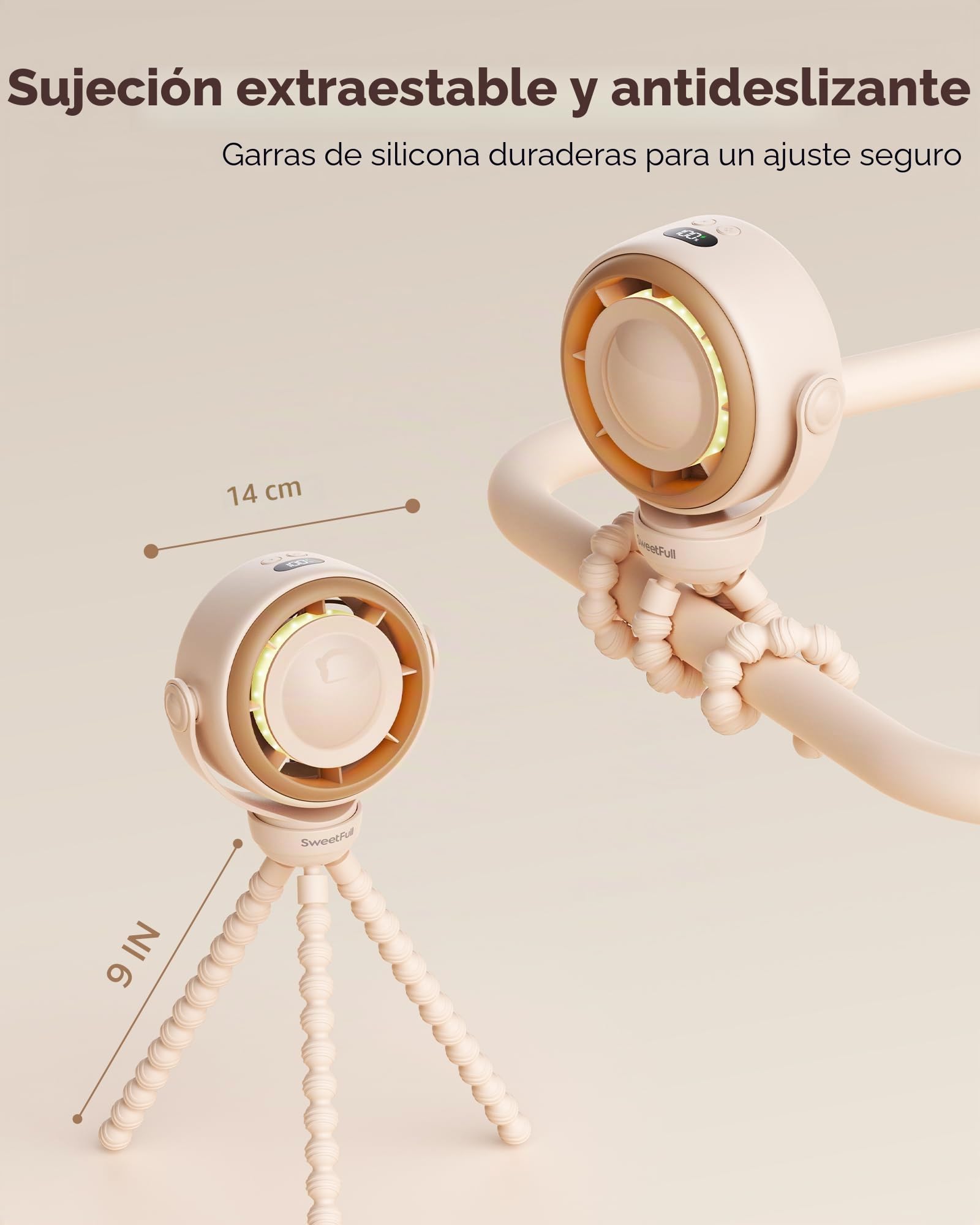 SWEETFULL - Ventilador silencioso para cochecito de bebé, 4000 mAh, recargable con clip, giratorio de 360 °, mini ventilador portátil con pantalla LED y luz nocturna para cochecito, asiento de coche y