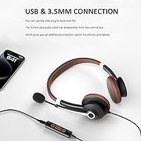 Vista 6 de Arama USB Headset with Microphone Noise Cancelling & in-line Call Controls, Ultra Comfort 3.5mm Wired Headset for Cell Phone, Computer Headset with