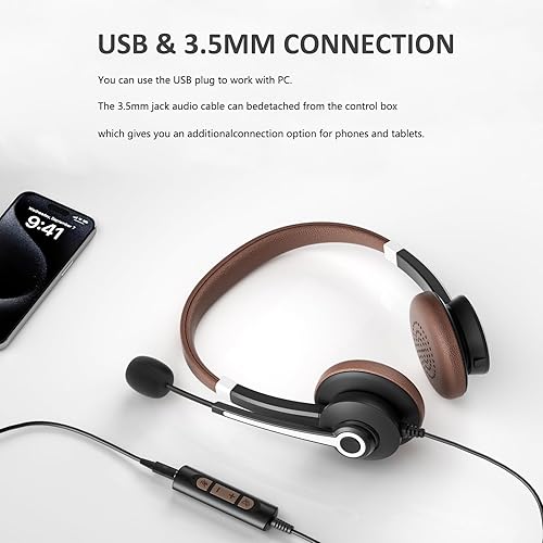 Miniatura 6 de Arama USB Headset with Microphone Noise Cancelling & in-line Call Controls, Ultra Comfort 3.5mm Wired Headset for Cell Phone, Computer Headset with