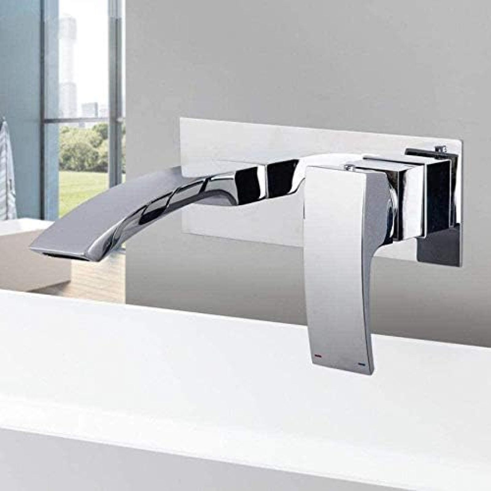 Qsyjccxd Modern Wall Mounted Waterfall Bathroom Sink Faucet With Shower Mixer Tap Stylish Basin Taps For Sanitary Ware Suite