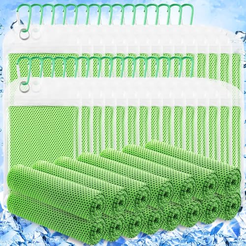 Hosuly 30 Pack Cooling Towels Bulk Microfiber Breathable, Bright Green